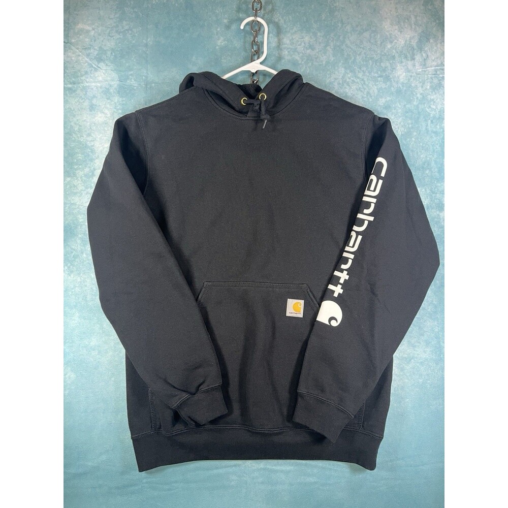 Y2K vtg Carhartt Hoodie Men’s Small Black Spellout Original Fit Kangaroo Pocket